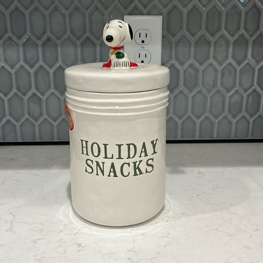Rae Dunn Snoopy “Holiday Treats” Jar — New